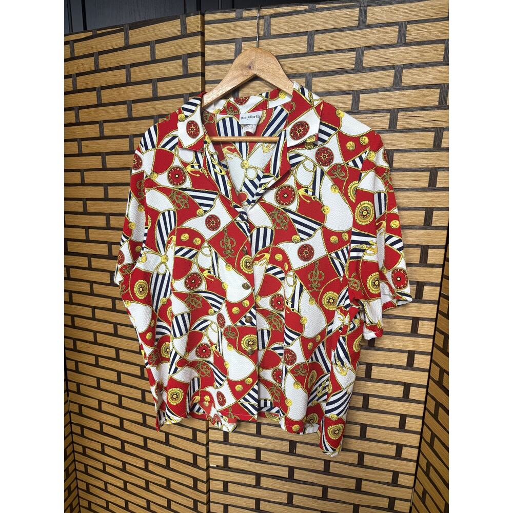 Bon Worth Red And Blue Nautical Button Down Shirt Size Xl